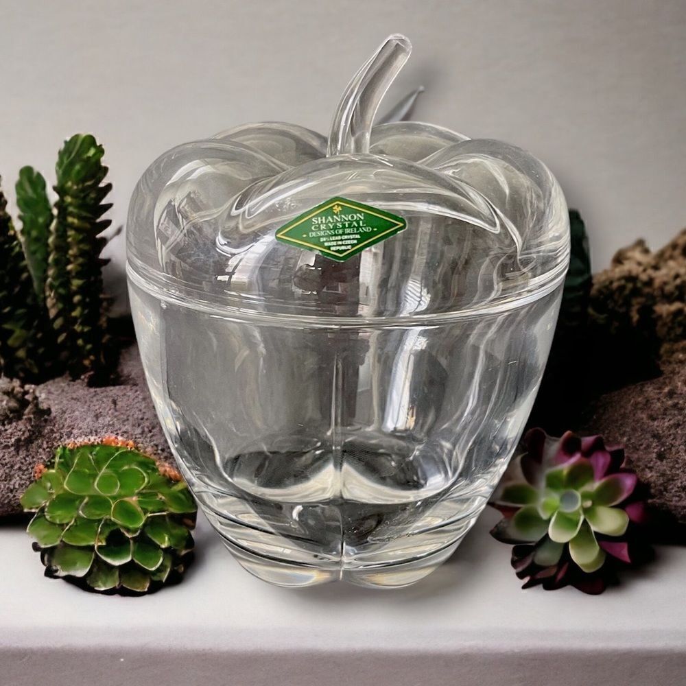Shannon Apple Shaped Clear Crystal 2 Pc Decorative Box Bowl Designs of Ireland